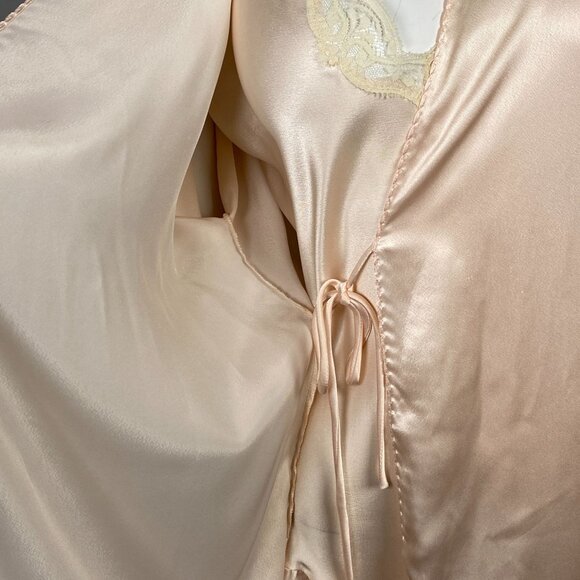 Vintage Lindsey Blake Short Satin Robe Nightgown Set Size M Lace Trim Pale Pink - Picture 5 of 14